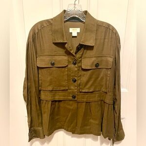 Anthropologie Maeve olive lightweight peplum jacket